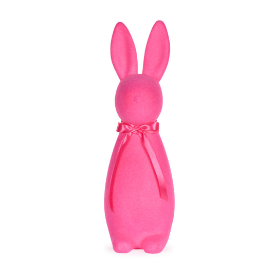 XL FLOCKED RABBIT WITH BOW FUCHSIA