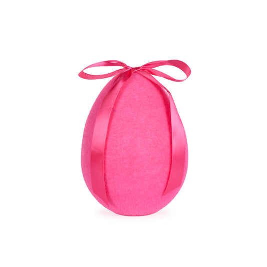 LARGE FLOCKED EGG WITH BOW FUCHSIA