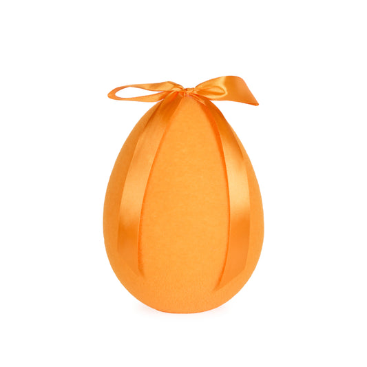 LARGE FLOCKED EGG WITH BOW ORANGE