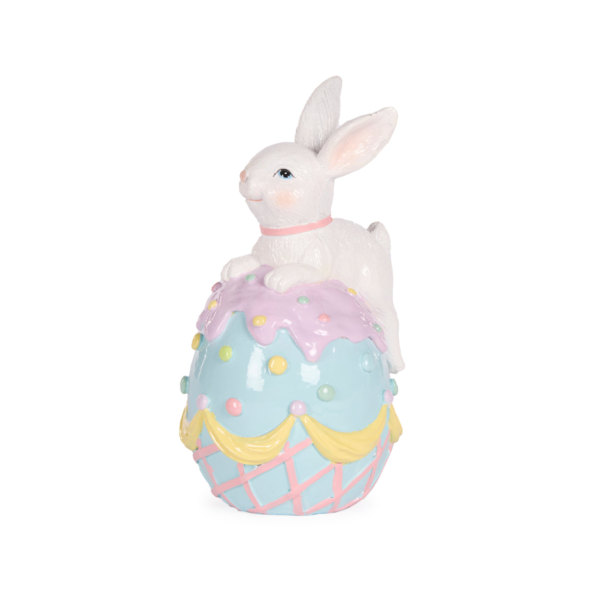 PASTEL PIPED BLUE BUNNY ON EGG