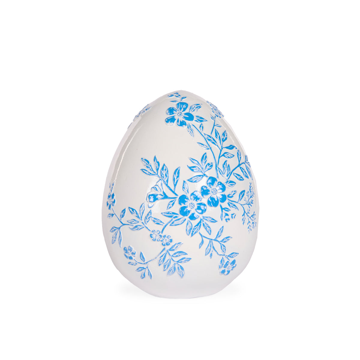 LARGE BLUE AND WHITE FLORAL EGG