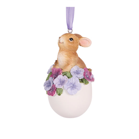 HANGING RABBIT IN PANSY EGG