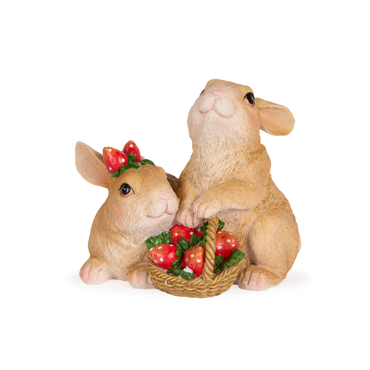 CUDDLING RABBITS WITH STRAWBERRY BASKET