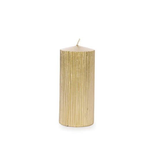 15.5 CM GOLD RIBBED PILLAR CANDLE