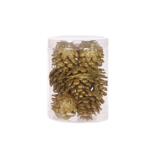 12 PK MINI GOLD GLITTER PINECONES