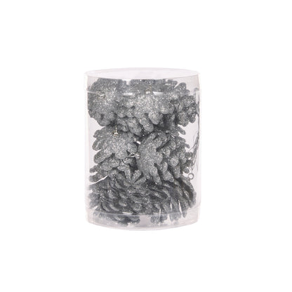 12pk Mini Silver Glitter Pinecones