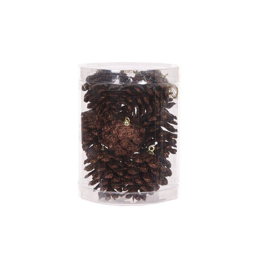 12 PK MINI BROWN GLITTER PINECONES