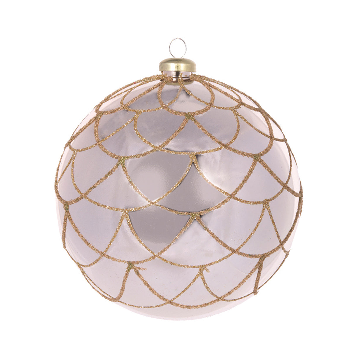 15 CM HIGH SHINE SILVER BEADED PETAL BAUBLE