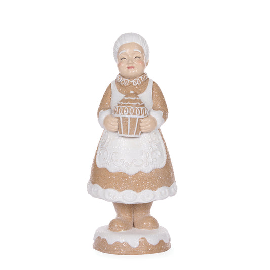 PIPED GINGERBREAD MRS CLAUS WITH CAKE