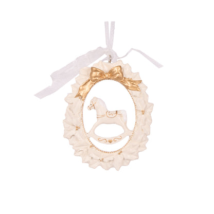 Ivory And Gold Rocking Horse Ornament