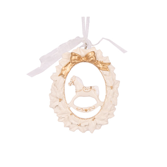 IVORY AND GOLD ROCKING HORSE ORNAMENT