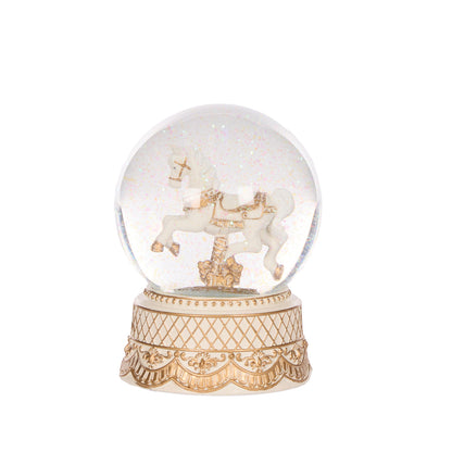 IVORY AND GOLD CAROUSEL SNOW GLOBE