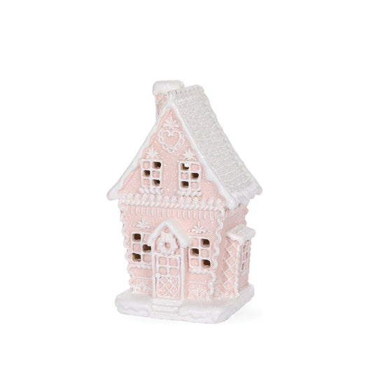 LED PINK GINGERBREAD HOUSE WITH CHIMNEY