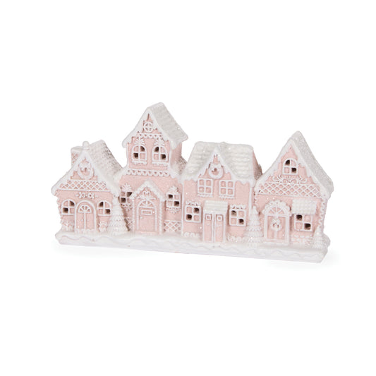 LED PIPED PINK GINGERBREAD VILLAGE