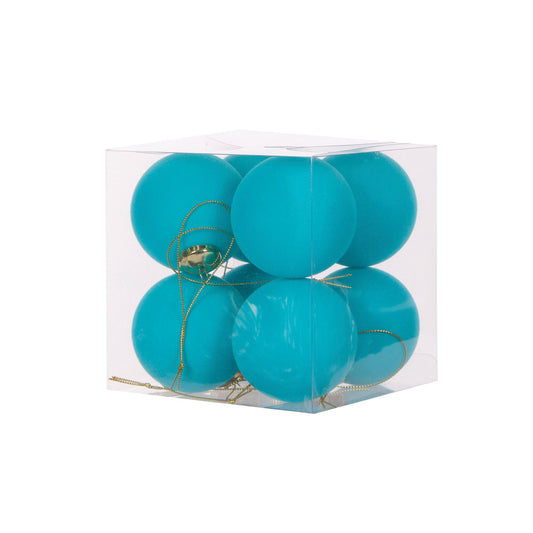 8PK AQUA FLOCKED BAUBLES