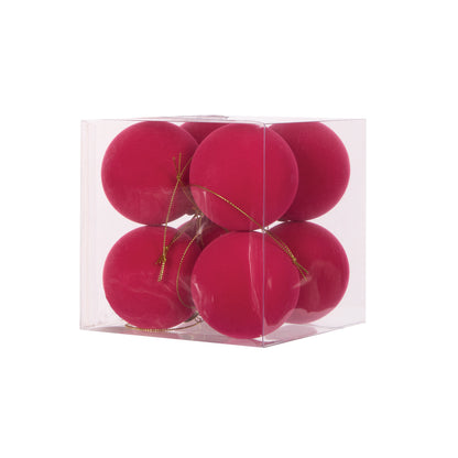 8pk Fuchsia Flocked Baubles
