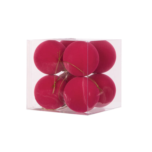 8PK FUCHSIA FLOCKED BAUBLES