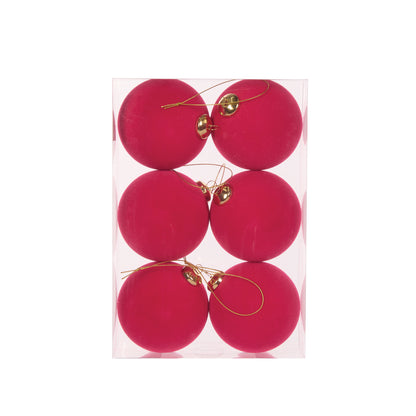 6pk Fuchsia Flocked Baubles