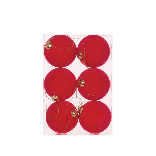 6PK RED FLOCKED BAUBLES