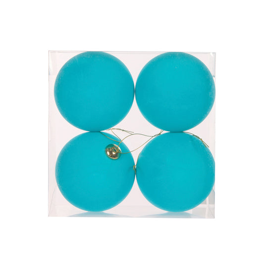 4PK AQUA FLOCKED BAUBLES