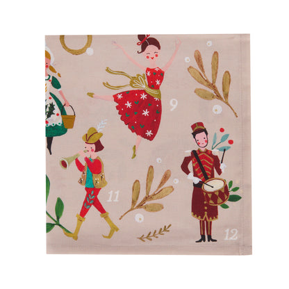 Set/4 12 Days Of Christmas Cotton Napkins