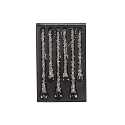 Set/6 Silver Beaded Icicles