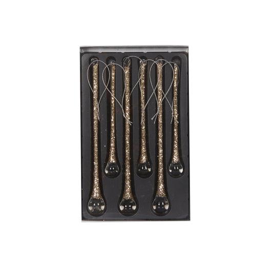 SET/6 CHAMPAGNE BEADED ICYCLES