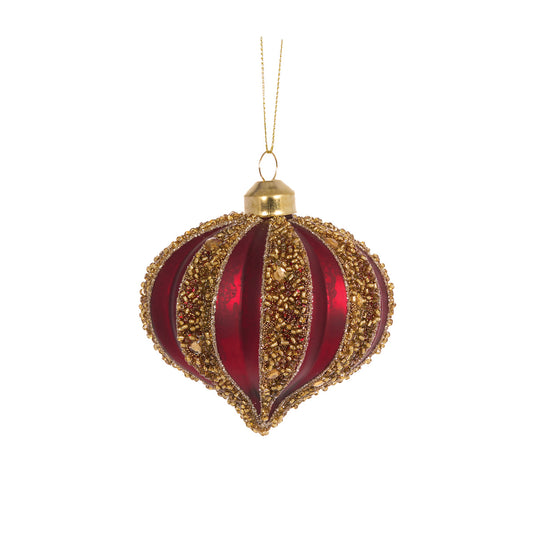 RED AND GOLD BEADED RIB ONION BAUBLE