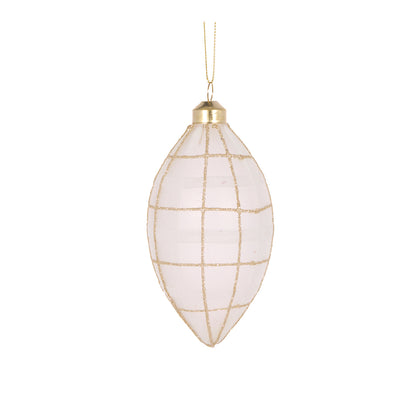 WHITE TARTAN DROP BAUBLE