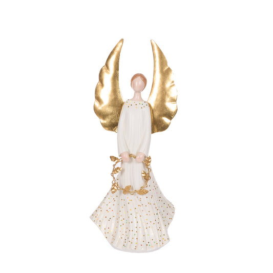 WHITE AND GOLD ANGEL WITH WREATH
