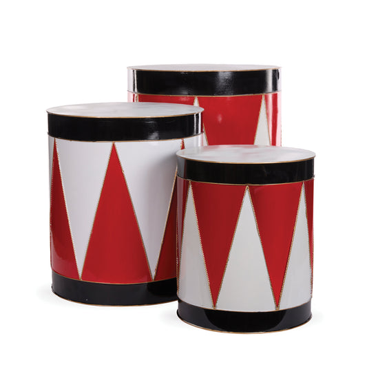 SET/3 RED AND BLACK HARLEQUIN DRUMS