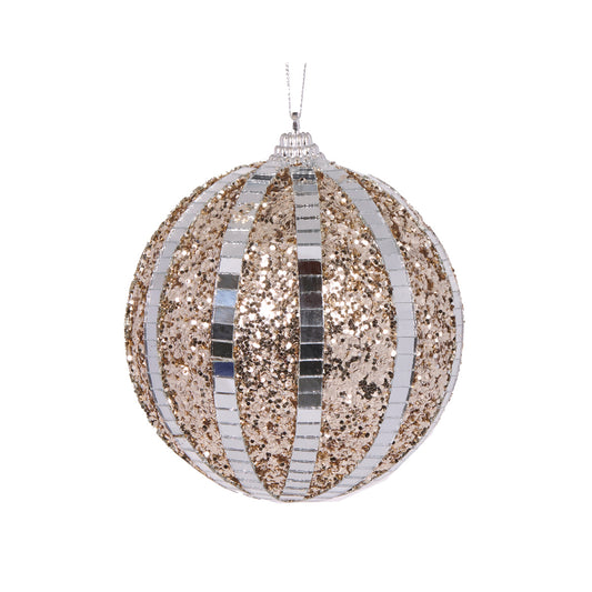 CHAMPAGNE MIRRORED GLITTER BAUBLE