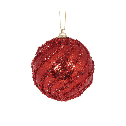 Mini Red Glittered Swirl Bauble