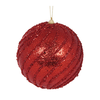 XL RED GLITTERED SWIRL BAUBLE
