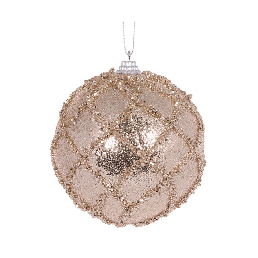 CHAMPAGNE GLITTERED LATTICE BAUBLE