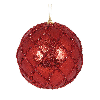 XL RED GLITTERED LATTICE BAUBLE