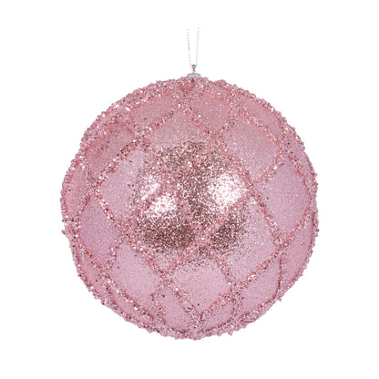 XL Pink Glittered Lattice Bauble