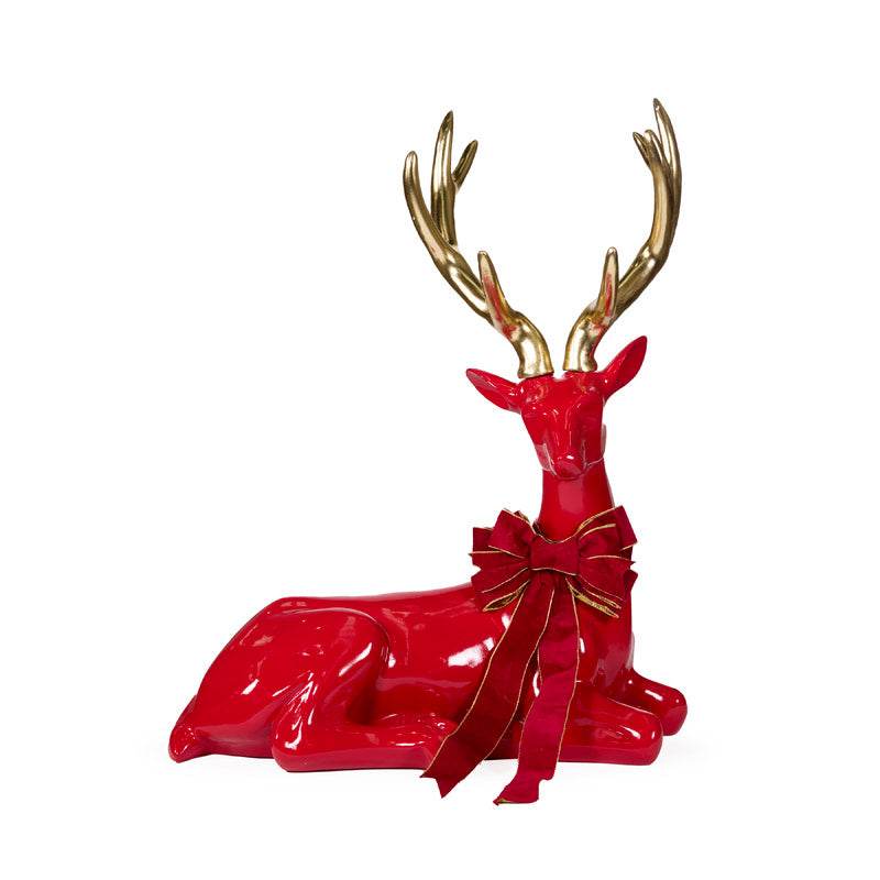 RED MODERN LYING REINDEER
