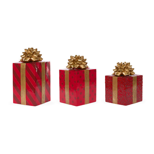 SET OF 3 RED AND GOLD GIFT BOXES