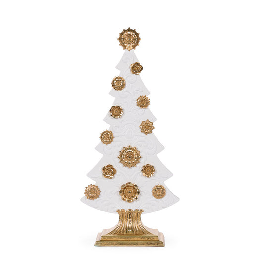 62 CM WHITE AND GOLD ROSETTE TREE