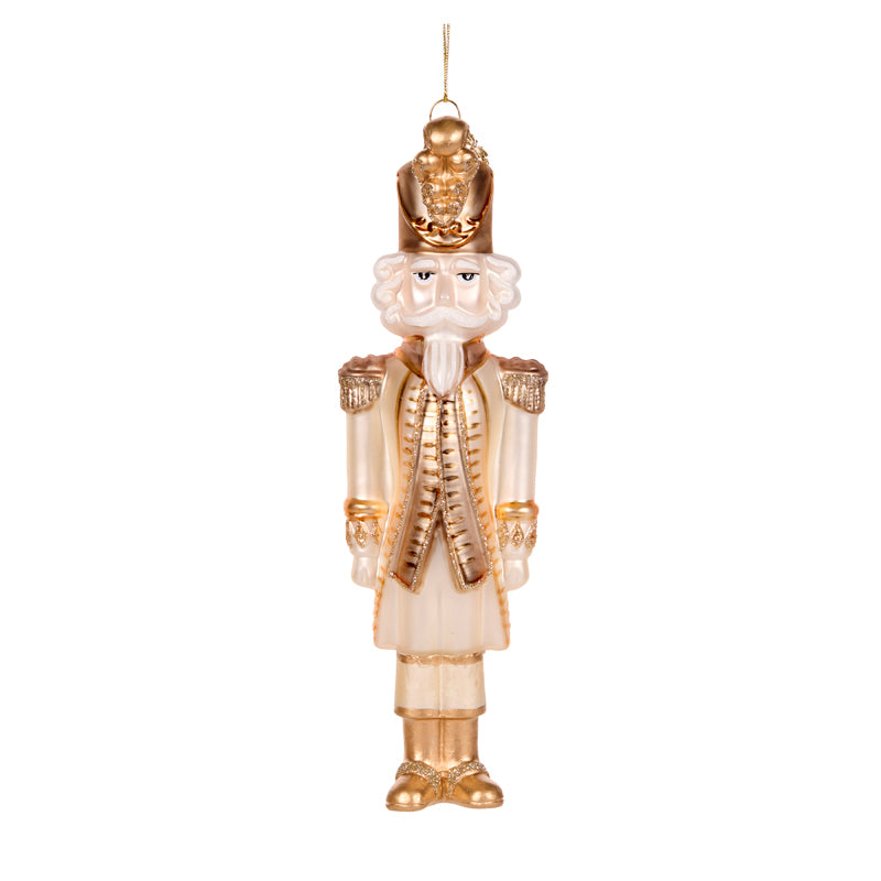 IVORY AND CHAMPAGNE GLASS NUTCRACKER ORNAMENT