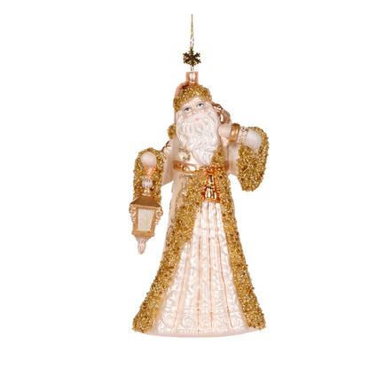 IVORY AND CHAMPAGNE GLASS SANTA ORNAMENT