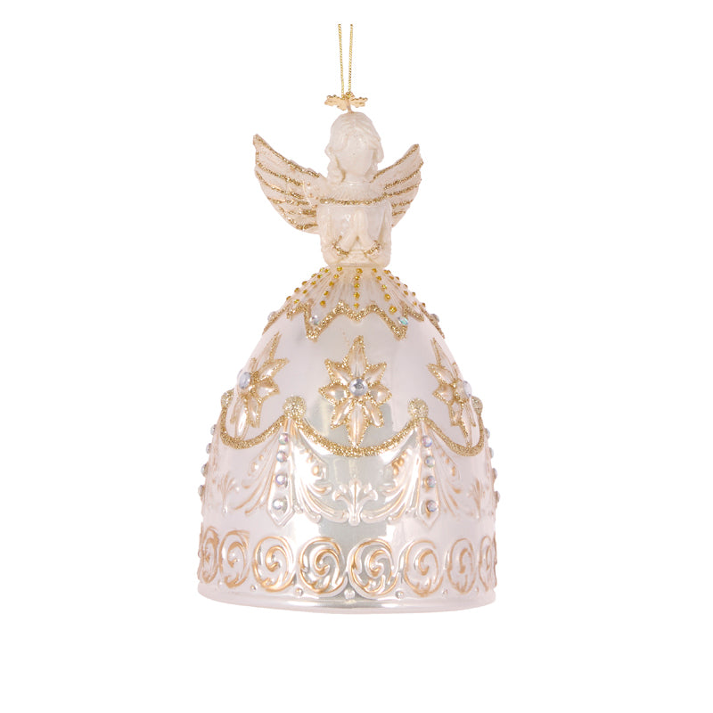 IVORY AND CHAMPAGNE GLASS ANGEL ORNAMENT