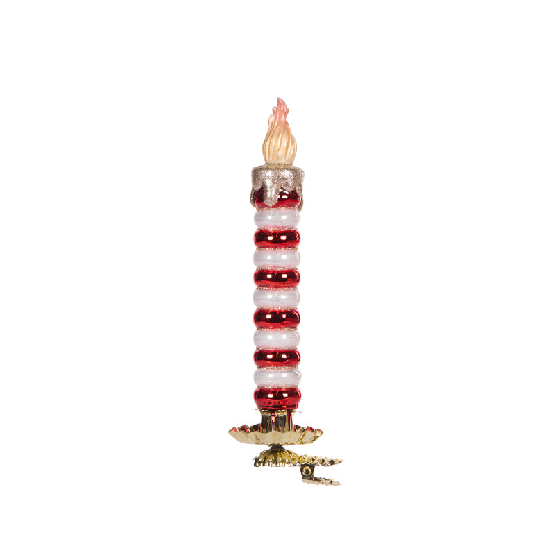 RED AND WHITE CANDY STRIPE GLASS CLIP CANDLE