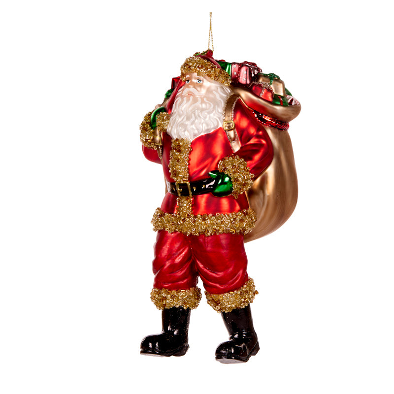 SANTA WITH PRESET SACK GLASS ORNAMENT