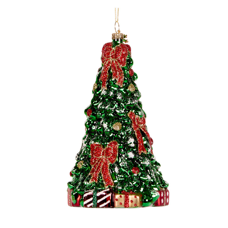 TREE WITH GIFTS GLASS ORNAMENT