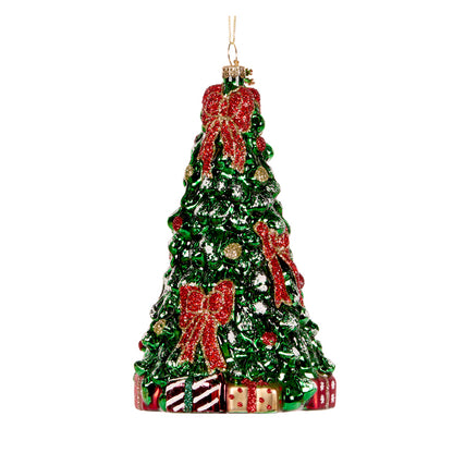 TREE WITH GIFTS GLASS ORNAMENT