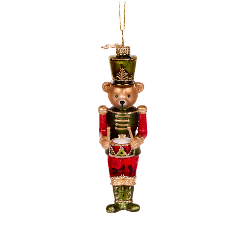 GREEN BEAR NUTCRACKER GLASS ORNAMENT