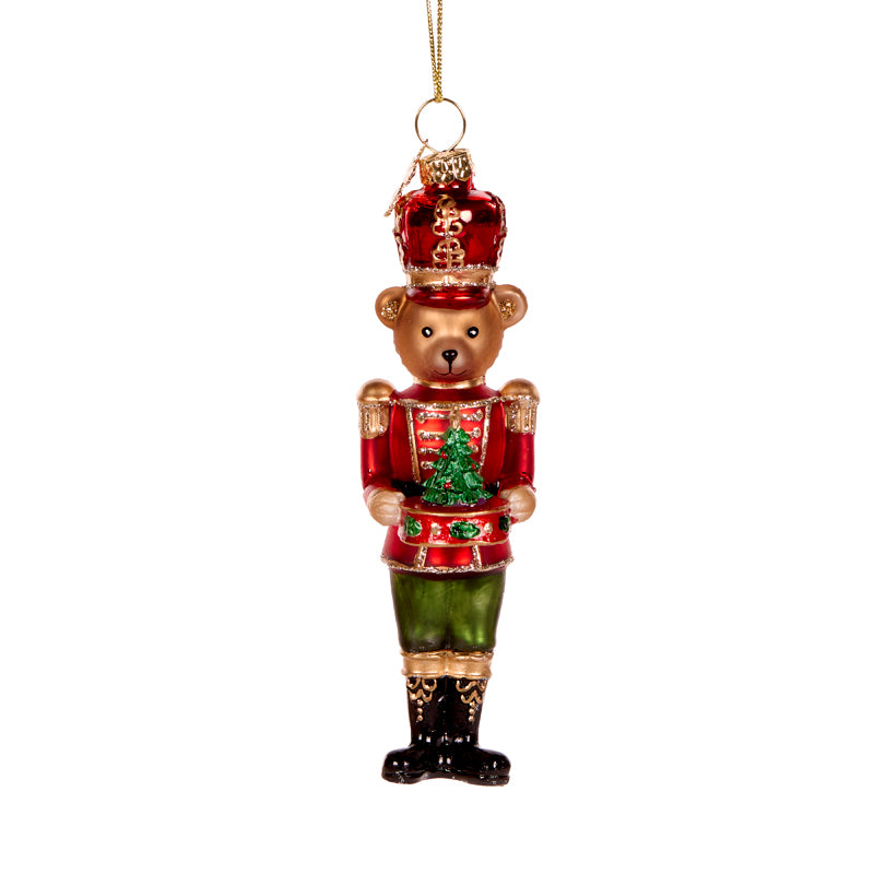 RED BEAR NUTCRACKER GLASS ORNAMENT