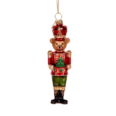 RED BEAR NUTCRACKER GLASS ORNAMENT
